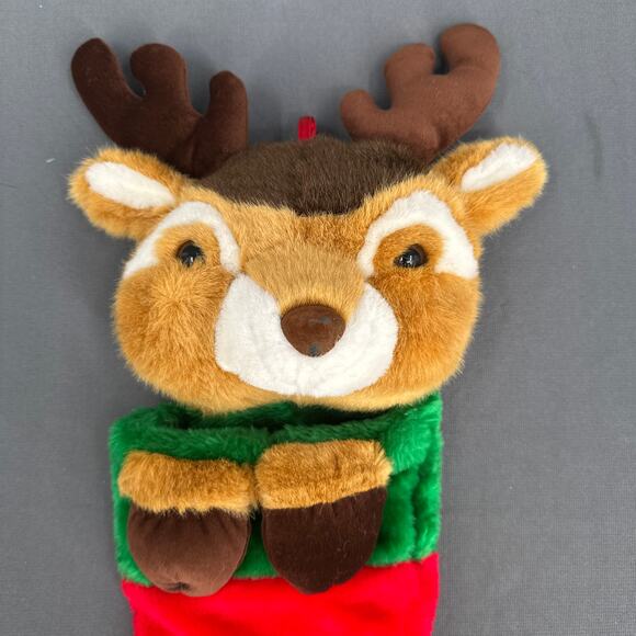 Reindeer Christmas Stocking 21" Plush 3D Cabincore Cottagecore Rustic Deer Head - Picture 9 of 15